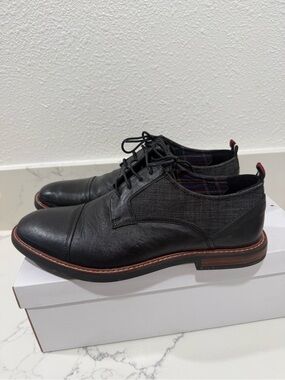 Ben Sherman Black Leather & Textile Cap-Toe Derby Shoes